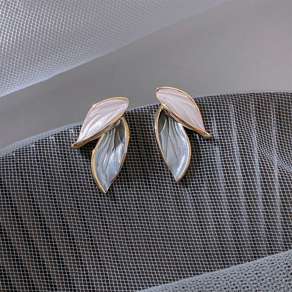 Trendy Charm Morandi Style Plant Leaves Enamel Stud Earrings for Women - Picture 6 of 9